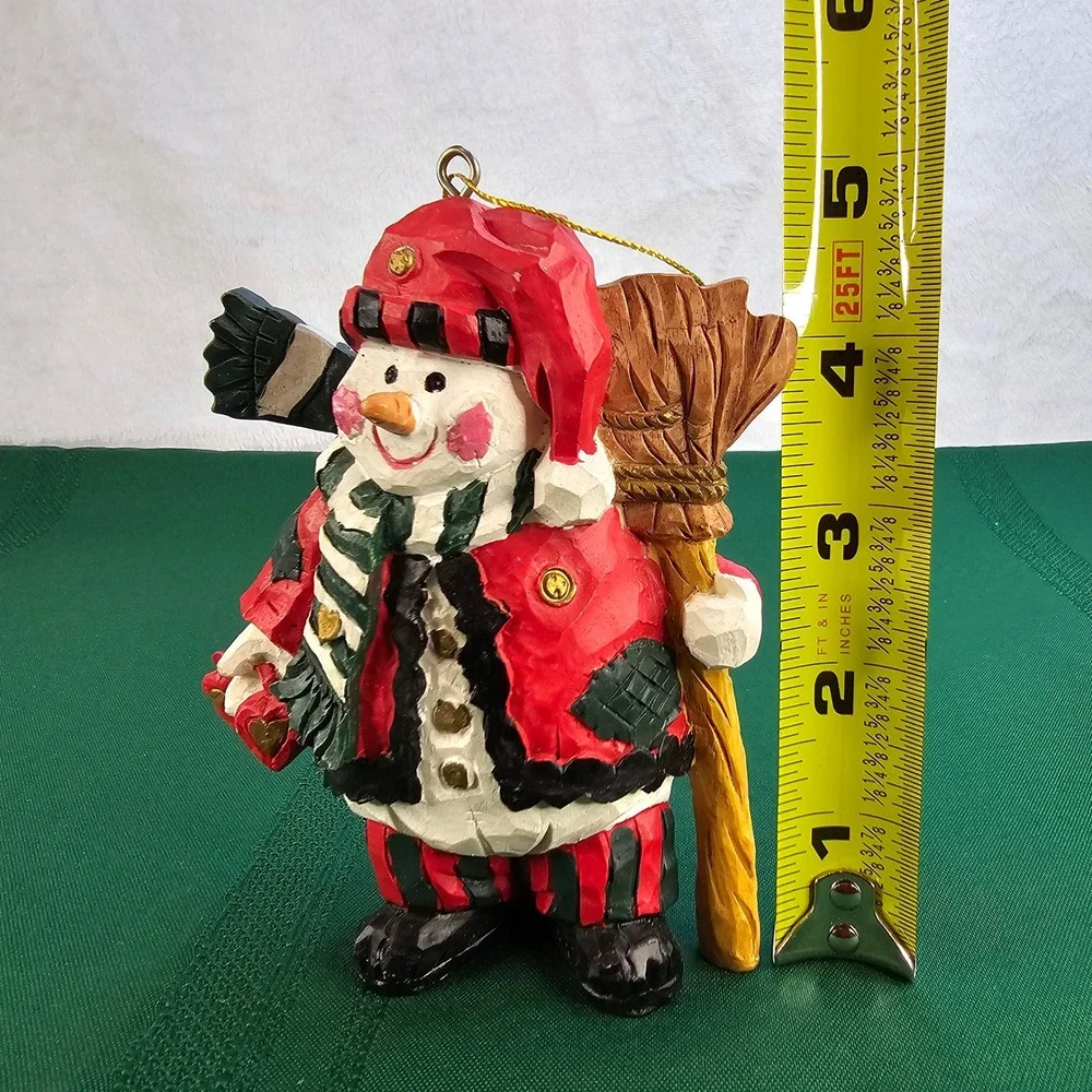 Whimsical Snowman‎ with Broom Christmas Holiday Ornament Figurine Decor